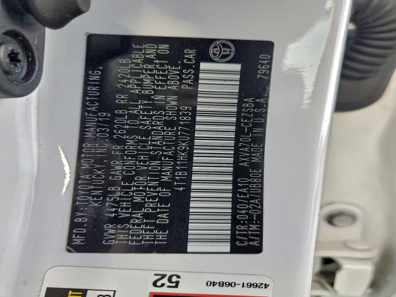 2019 TOYOTA CAMRY L #3302758359