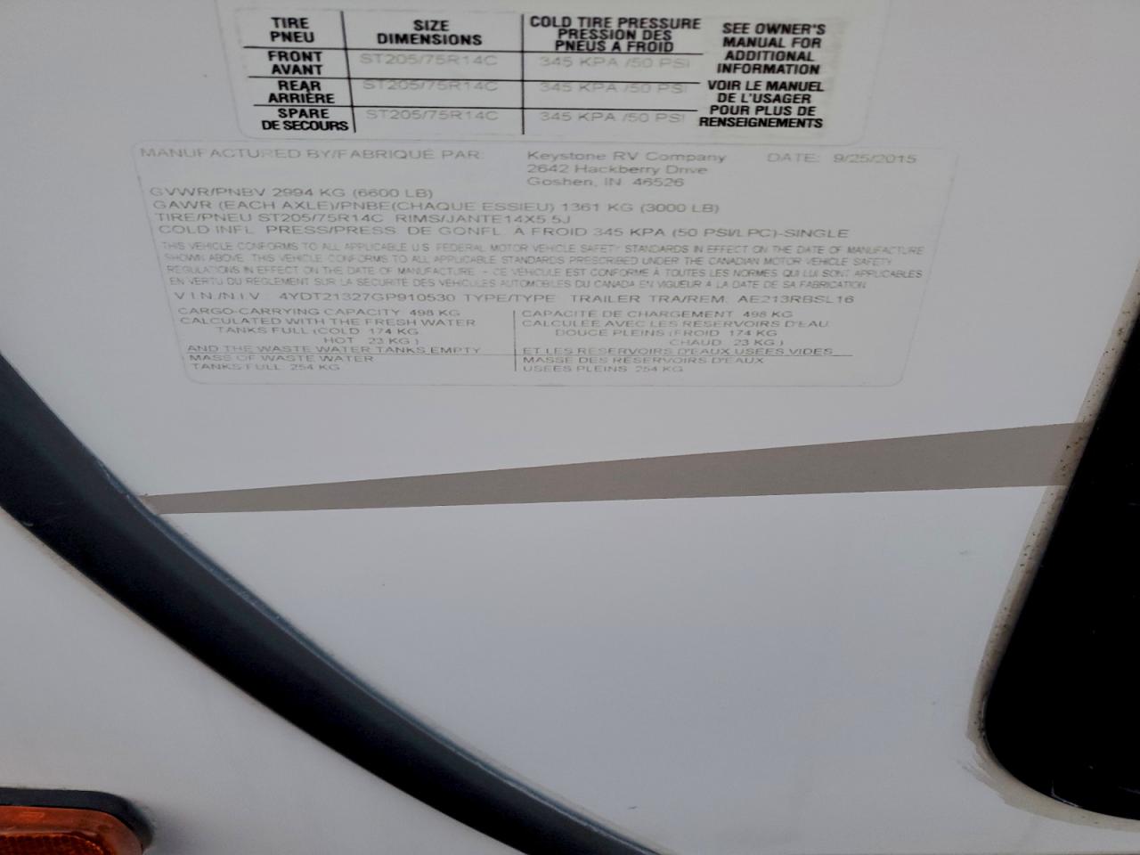 Lot #3315949081 2016 KEYSTONE RV ZINGER