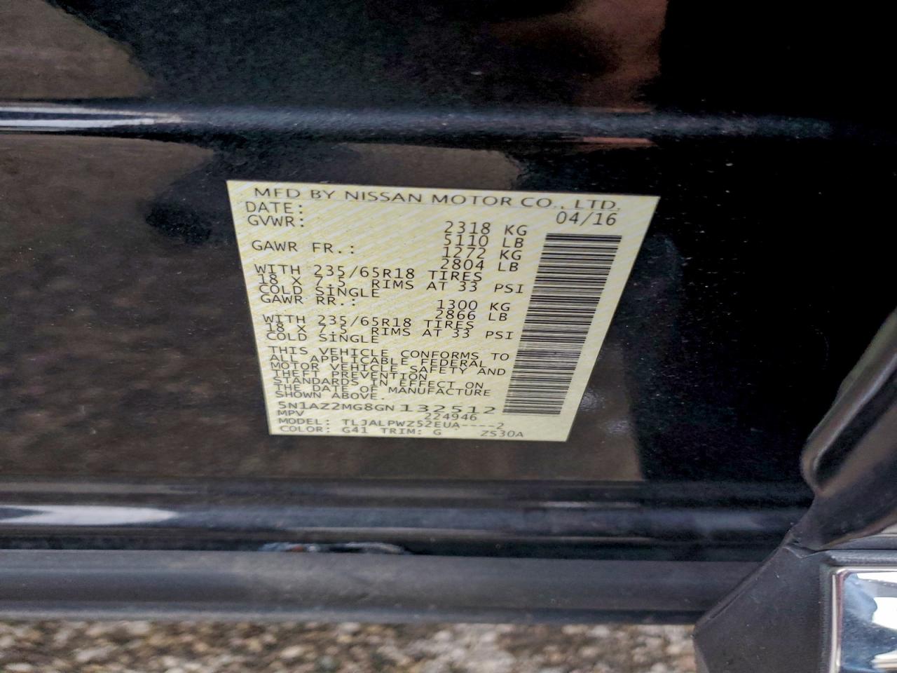 Lot #3311558247 2016 NISSAN MURANO S