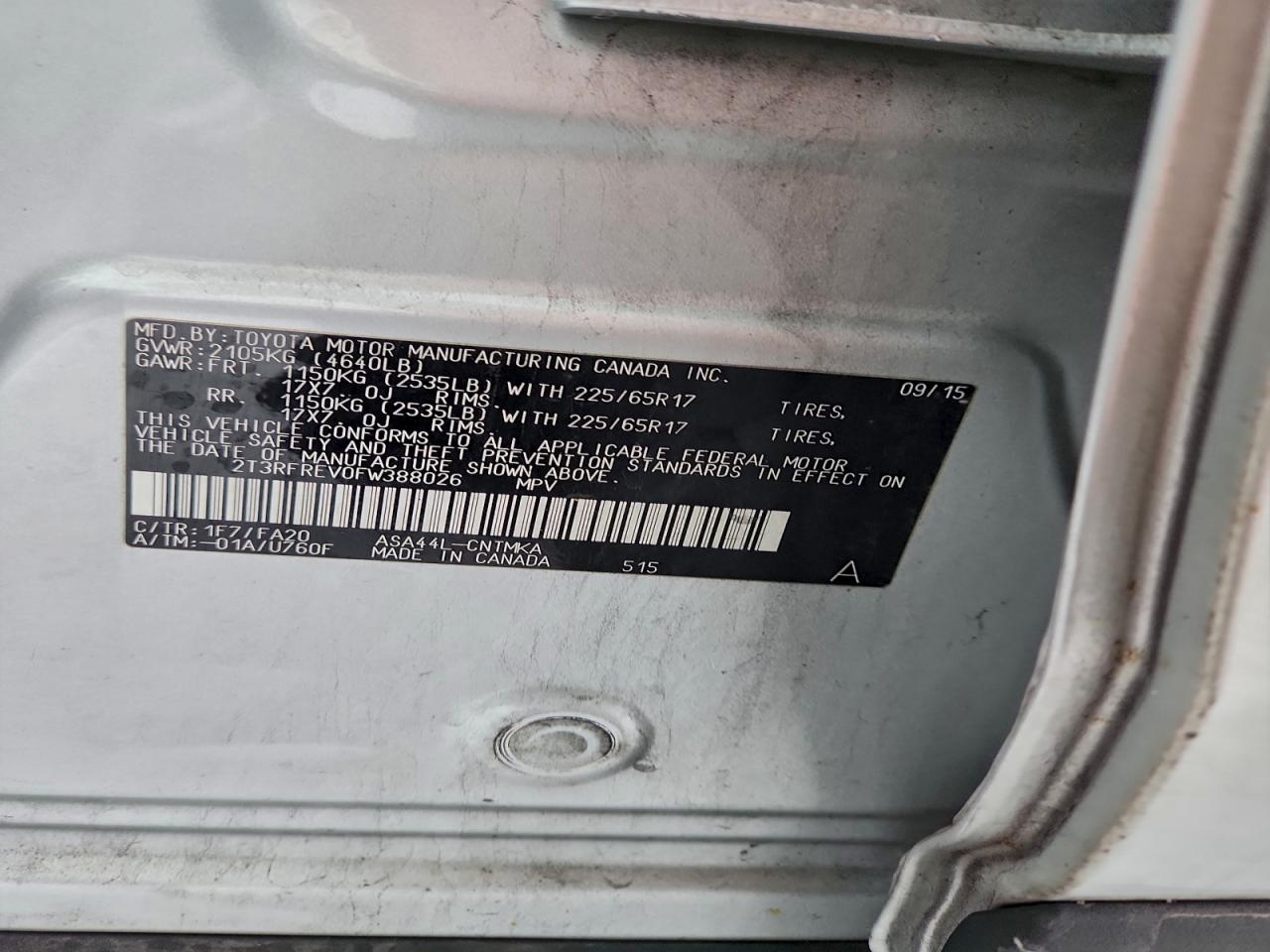 Lot #3310453326 2015 TOYOTA RAV4 XLE