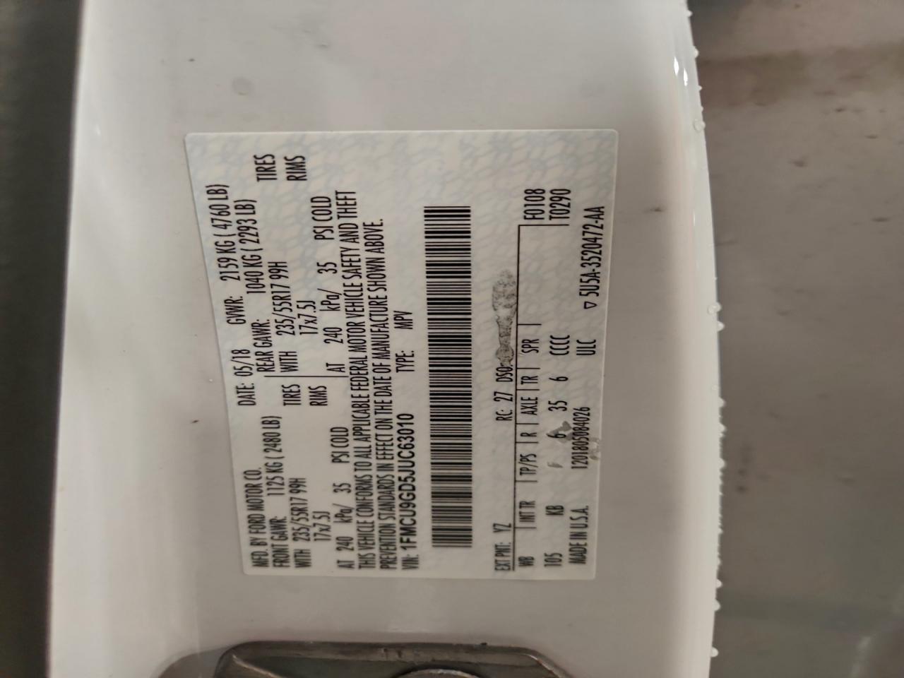 Lot #3309640142 2018 FORD ESCAPE SE