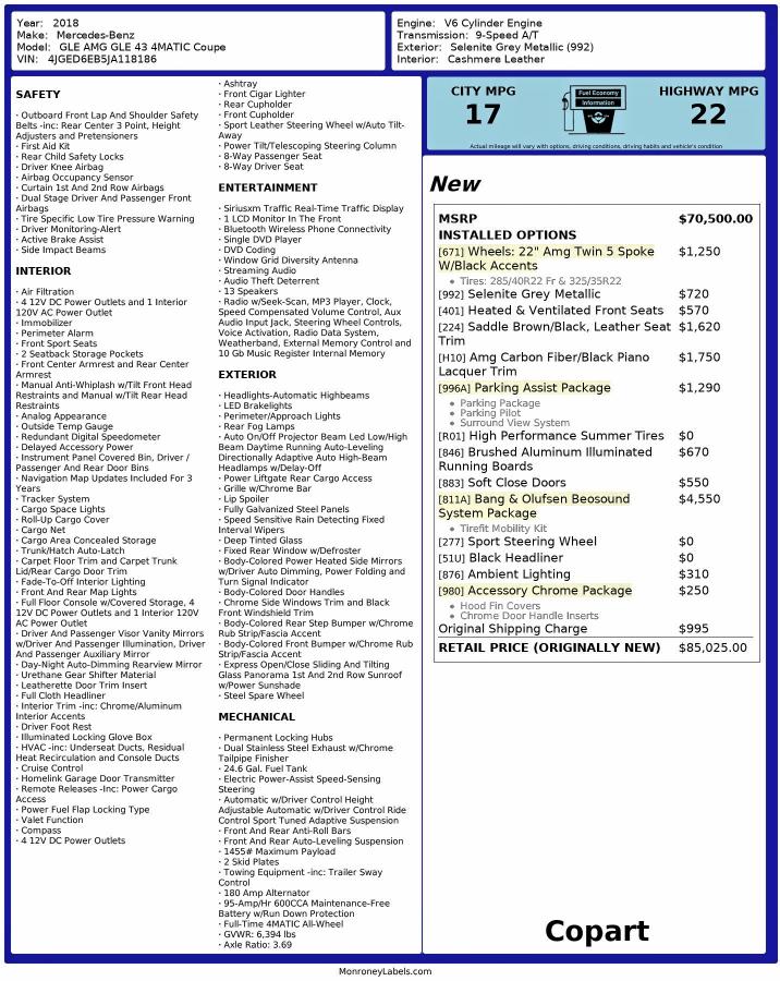 2018 MERCEDES-BENZ GLE COUPE #3305484128