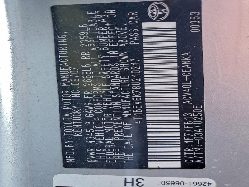 2008 TOYOTA CAMRY CE #3315925125