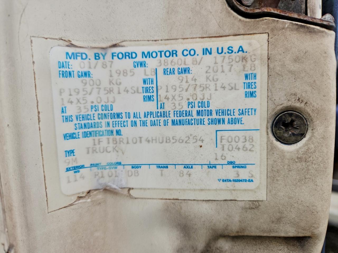 Lot #3308290169 1987 FORD RANGER