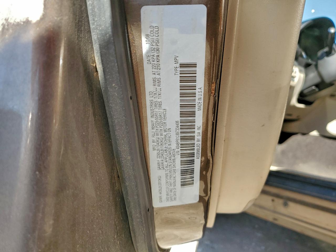 Lot #3316782414 2009 SUBARU OUTBACK 2.