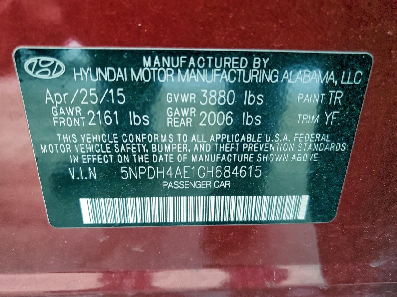 Lot #3316006842 2016 HYUNDAI ELANTRA SE