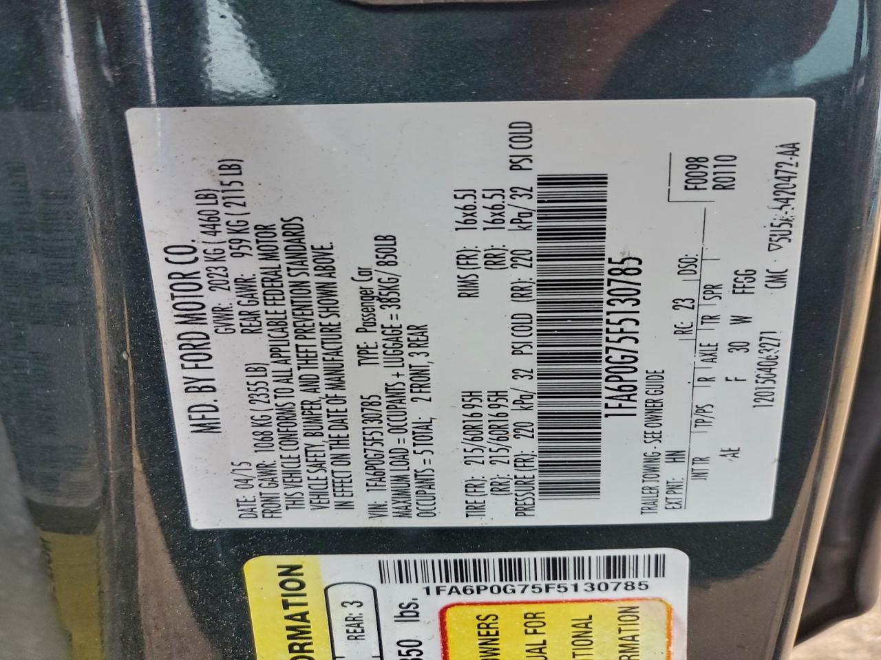 Lot #3304820563 2015 FORD FUSION S