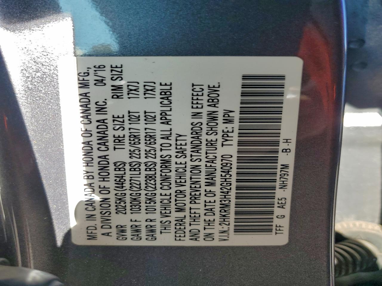 Lot #3308273169 2016 HONDA CR-V SE