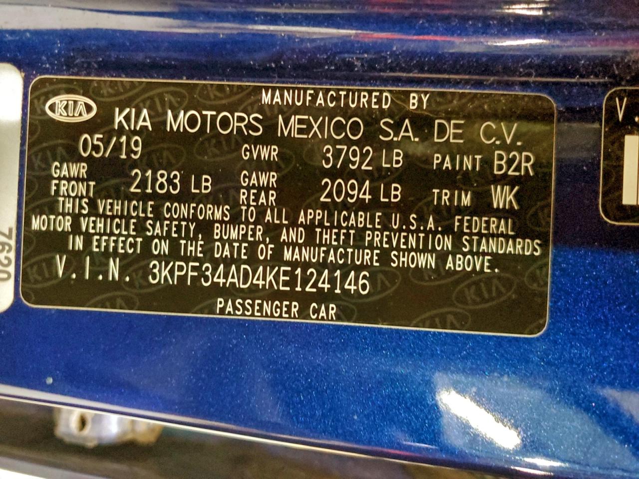 Lot #3302762355 2019 KIA FORTE GT L