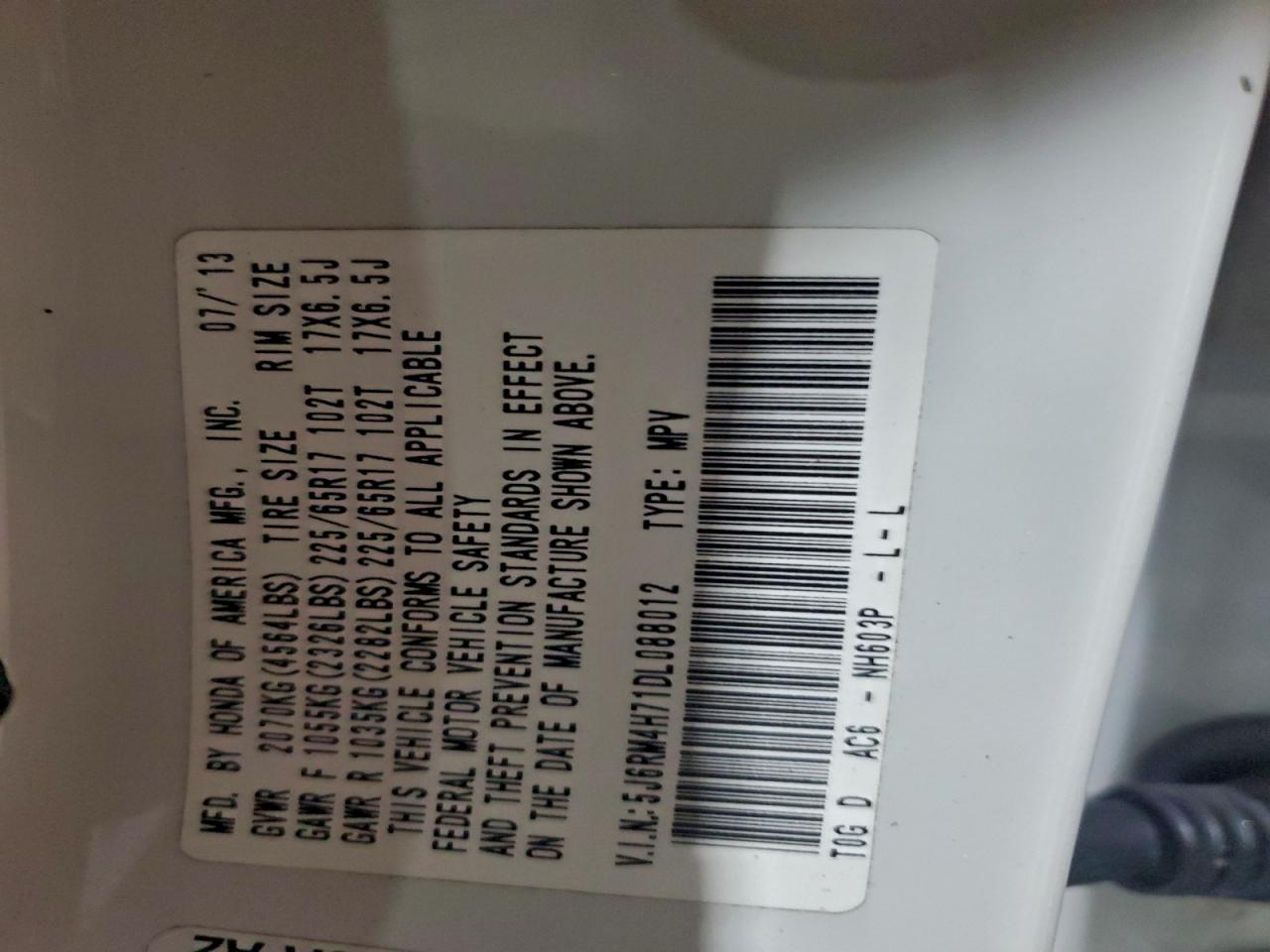 Lot #3305324307 2013 HONDA CR-V EXL