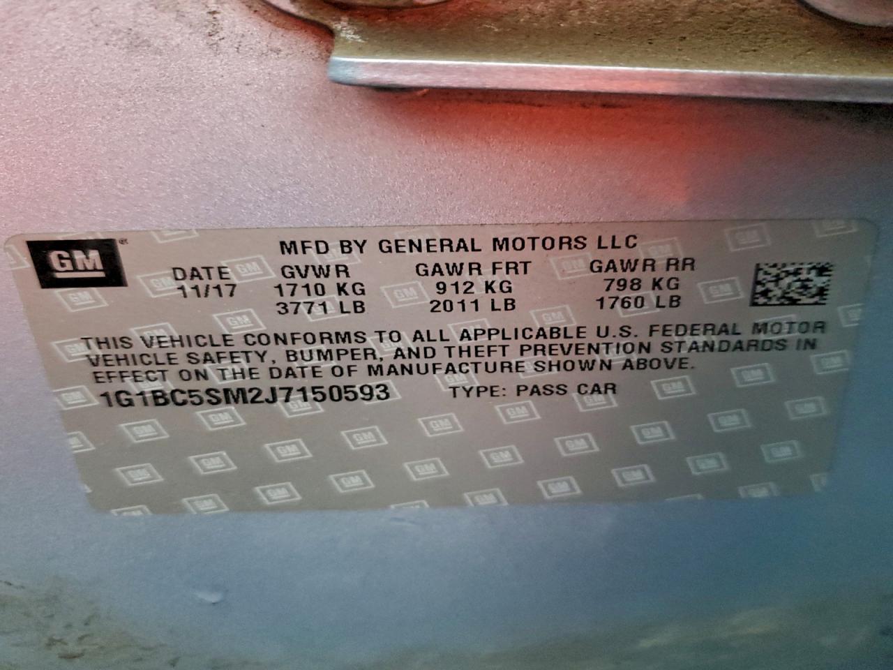 Lot #3304865561 2018 CHEVROLET CRUZE LS