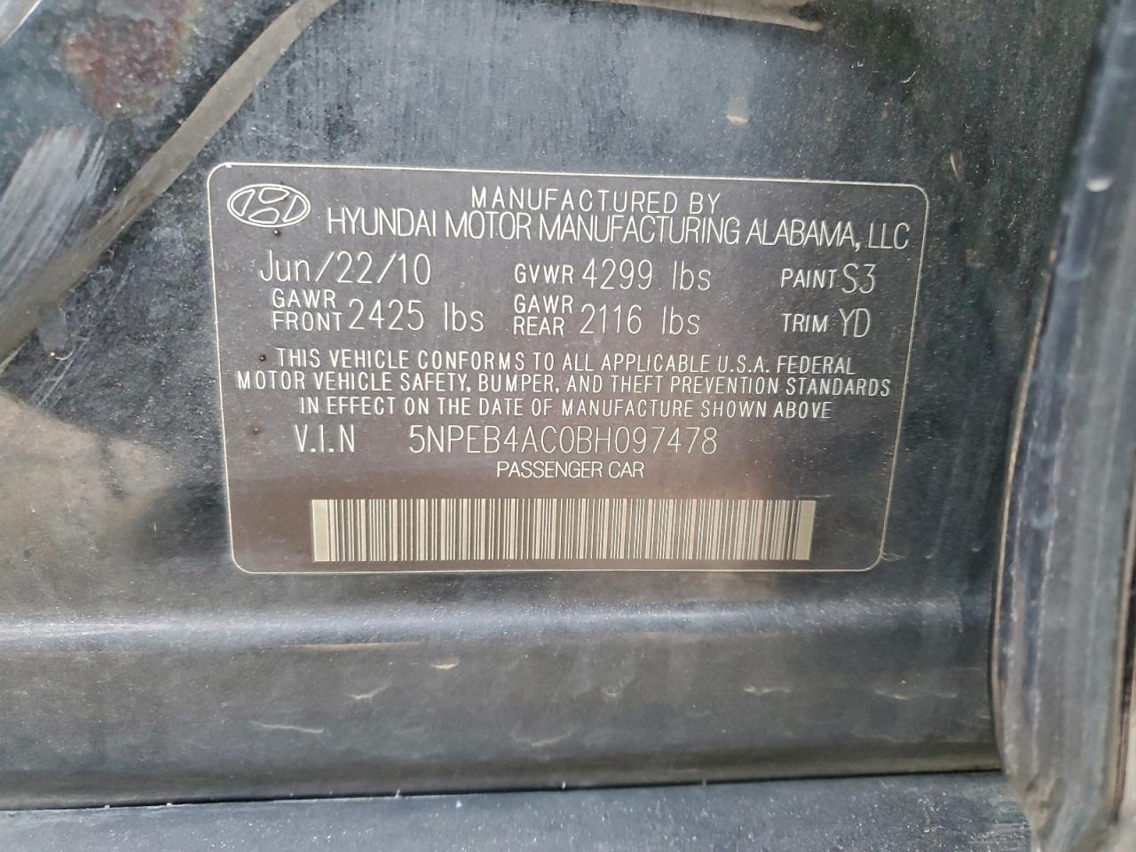 Lot #3304935565 2011 HYUNDAI SONATA GLS