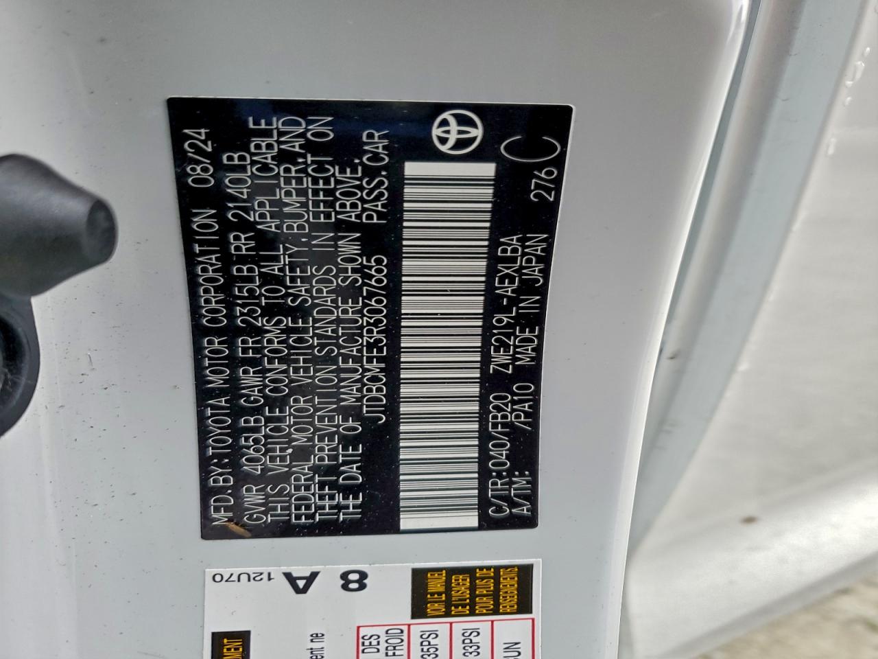 Lot #3315978080 2024 TOYOTA COROLLA LE