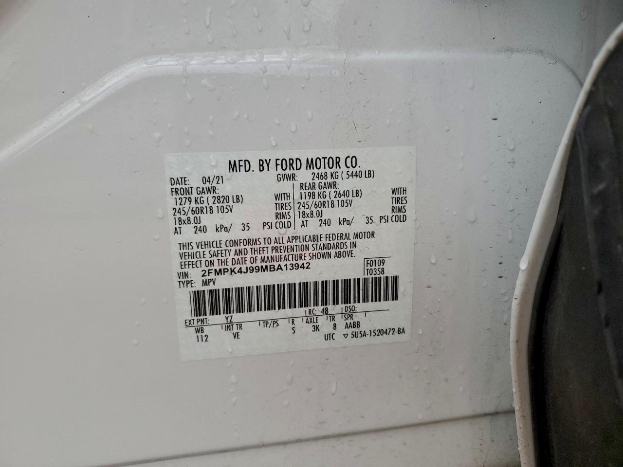 Lot #3304818540 2021 FORD EDGE SEL