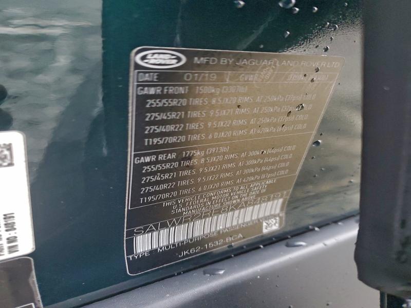 2019 LAND ROVER RANGE ROVE #3308234163