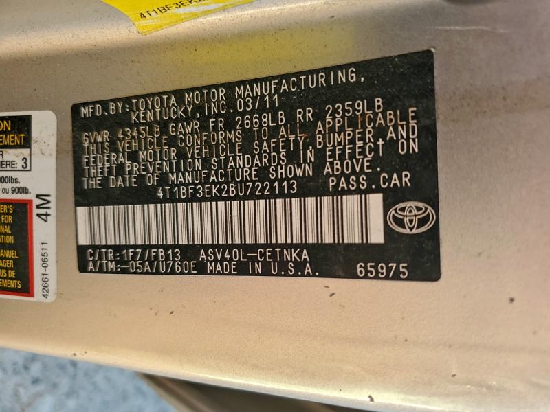 2011 TOYOTA CAMRY BASE #3319100262