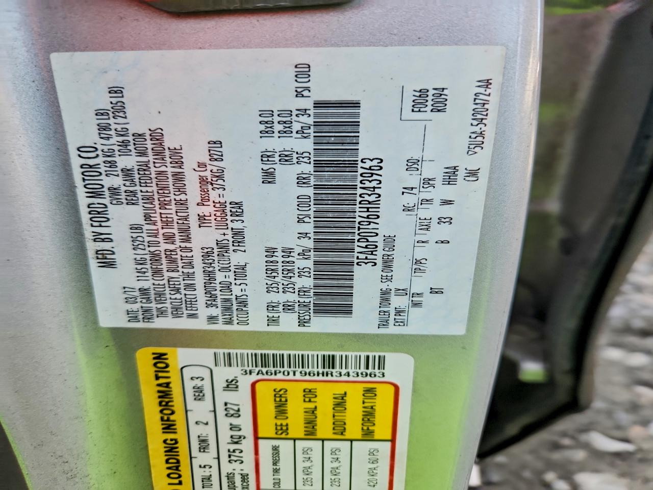 Lot #3311565236 2017 FORD FUSION SE