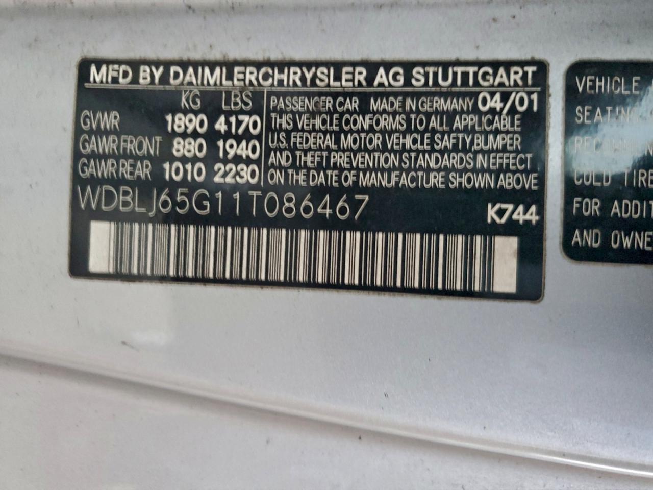 Lot #3308218269 2001 MERCEDES-BENZ CLK 320