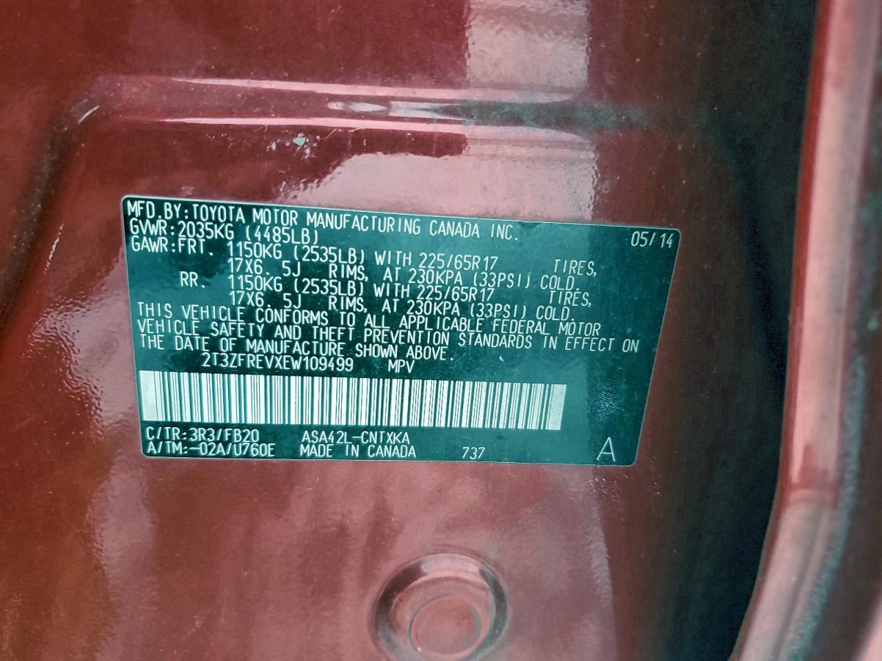 Lot #3317831200 2014 TOYOTA RAV4 LE