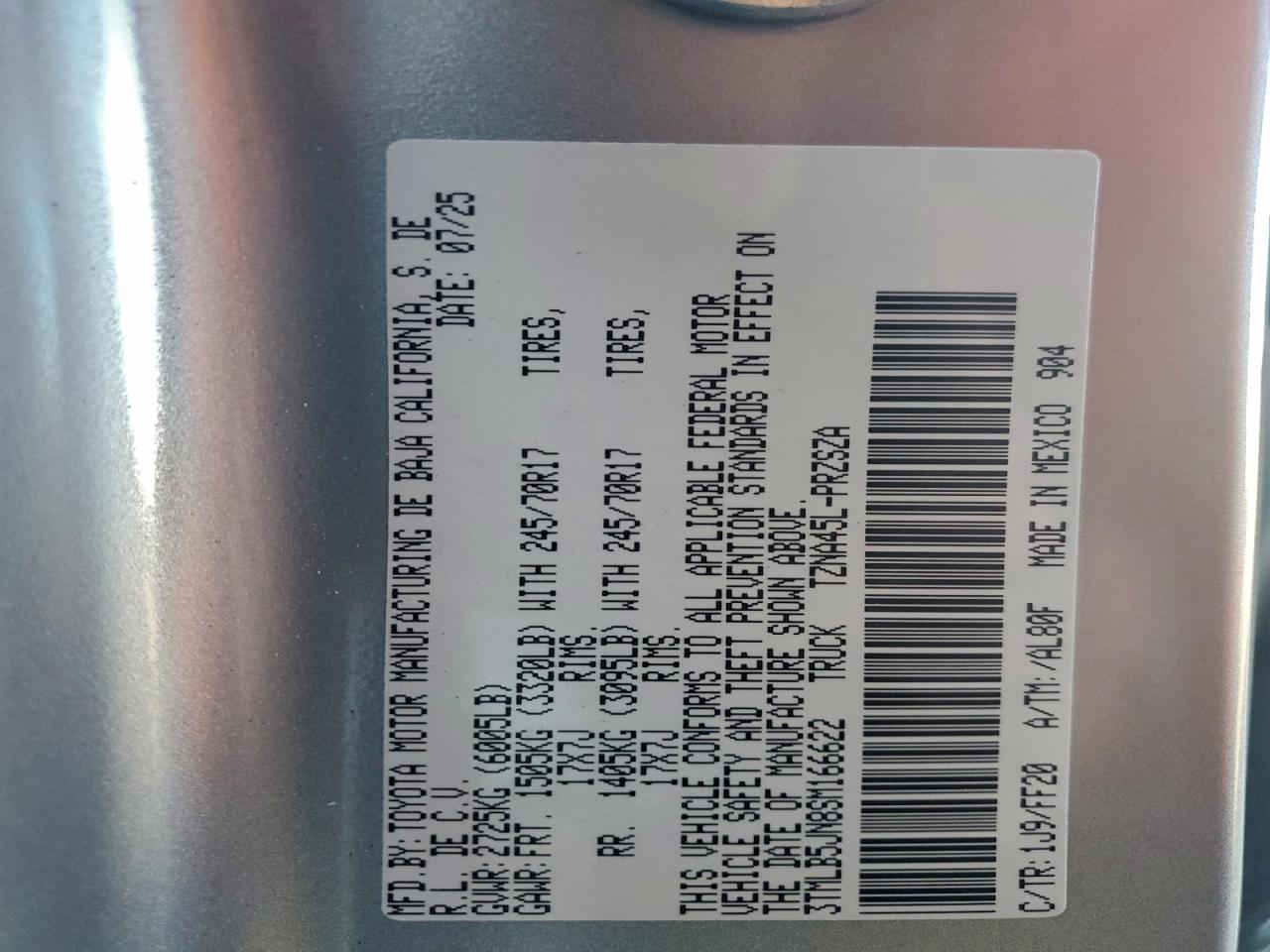 Lot #3311448276 2025 TOYOTA TACOMA DOU