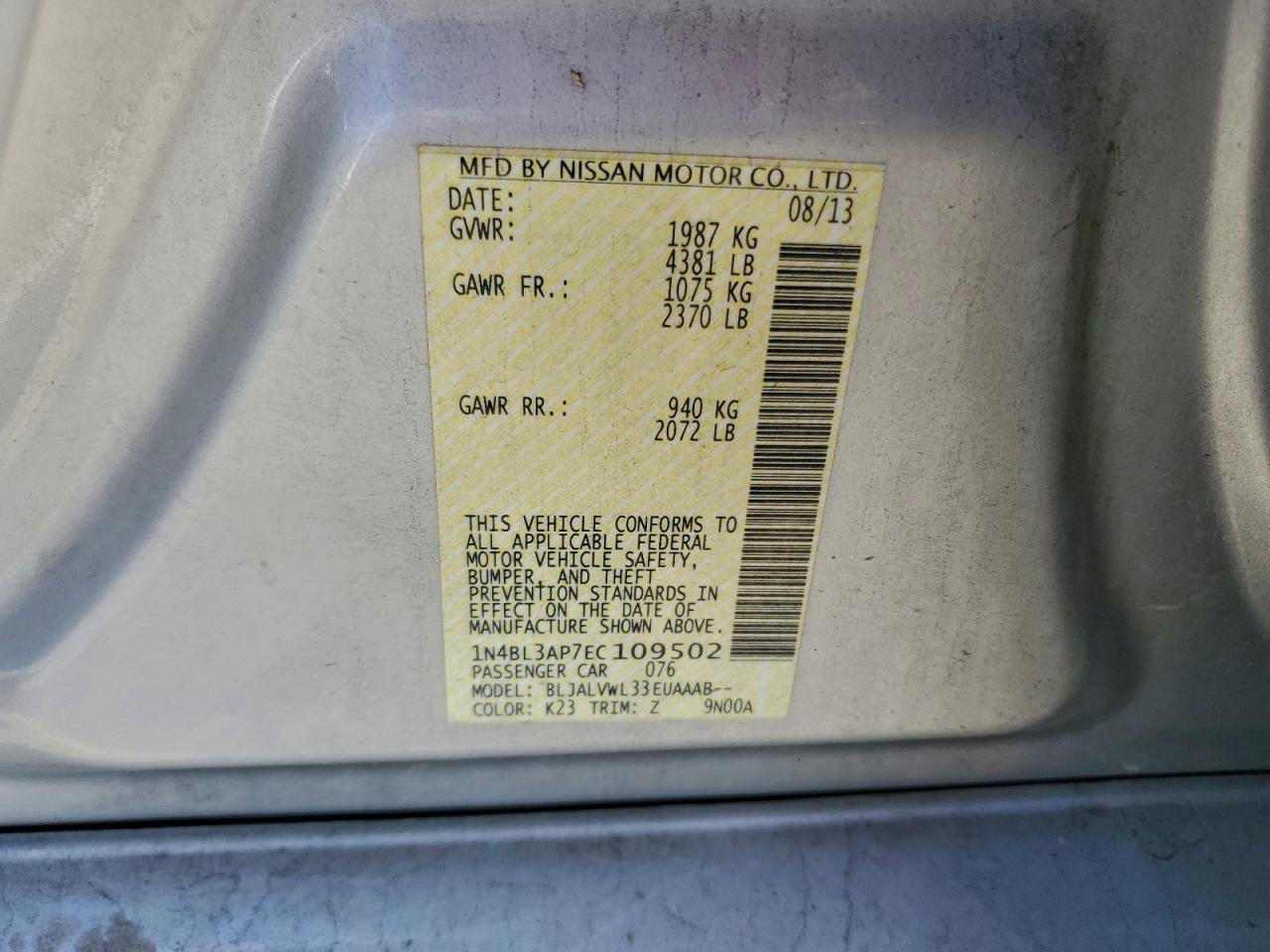 Lot #3302879896 2014 NISSAN ALTIMA 3.5