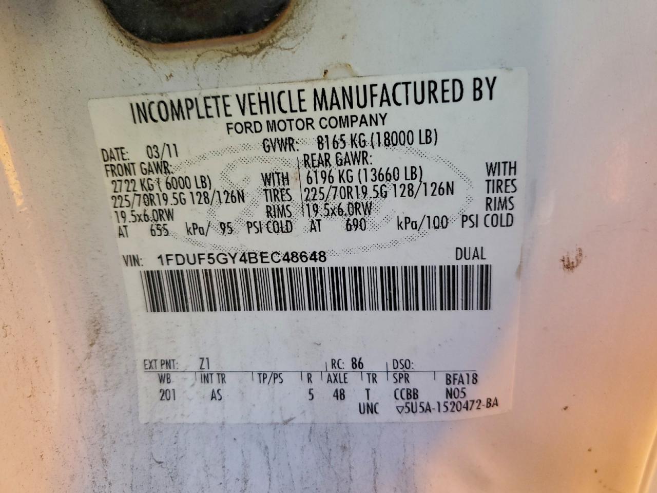 Lot #3309351971 2011 FORD F550 SUPER