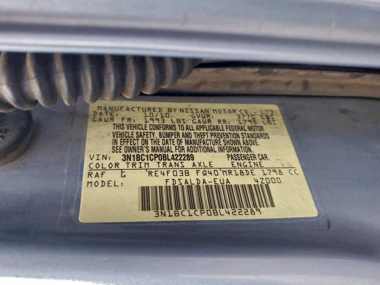 Lot #3318015496 2011 NISSAN VERSA S