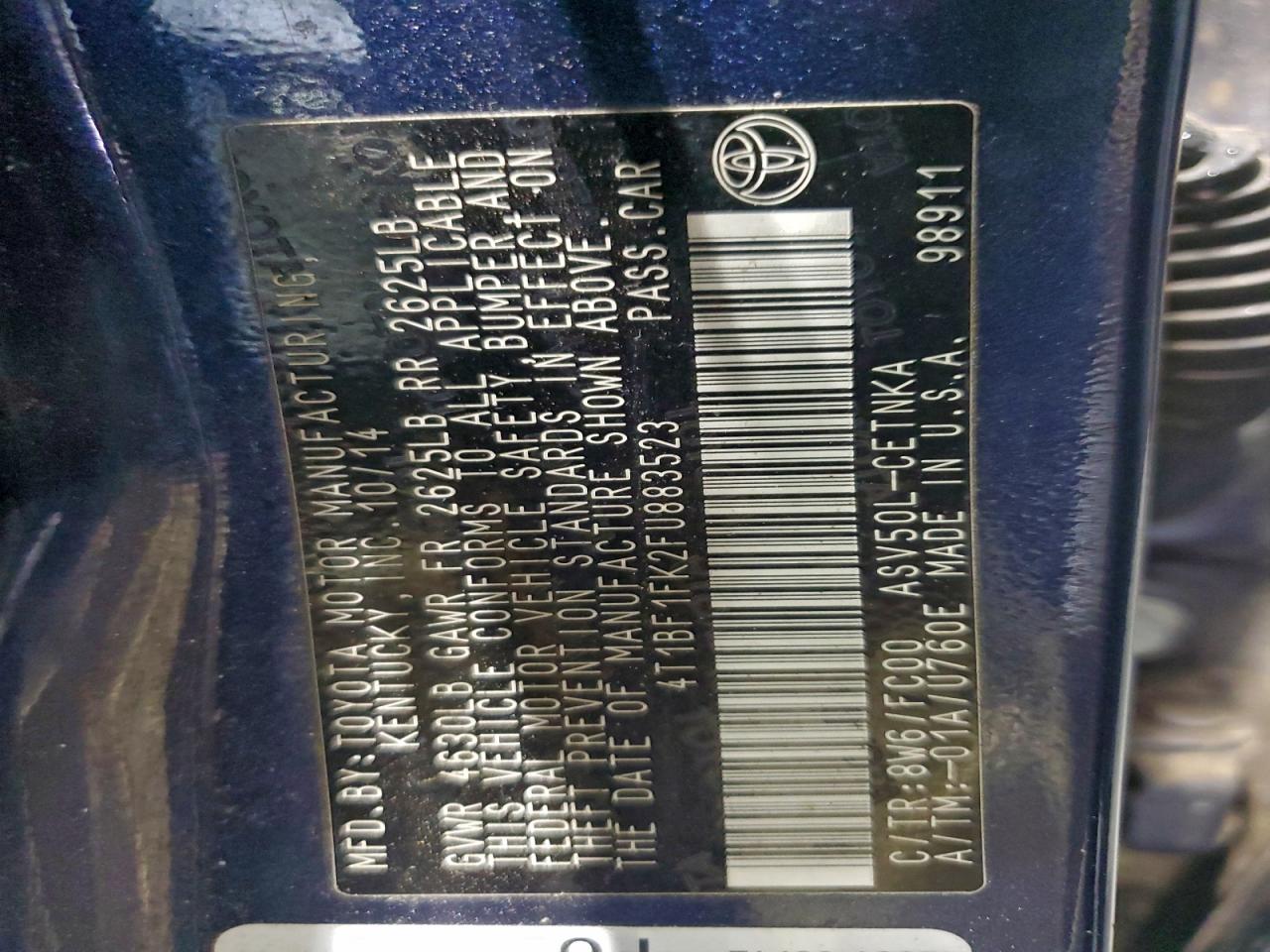 Lot #3302726018 2015 TOYOTA CAMRY LE