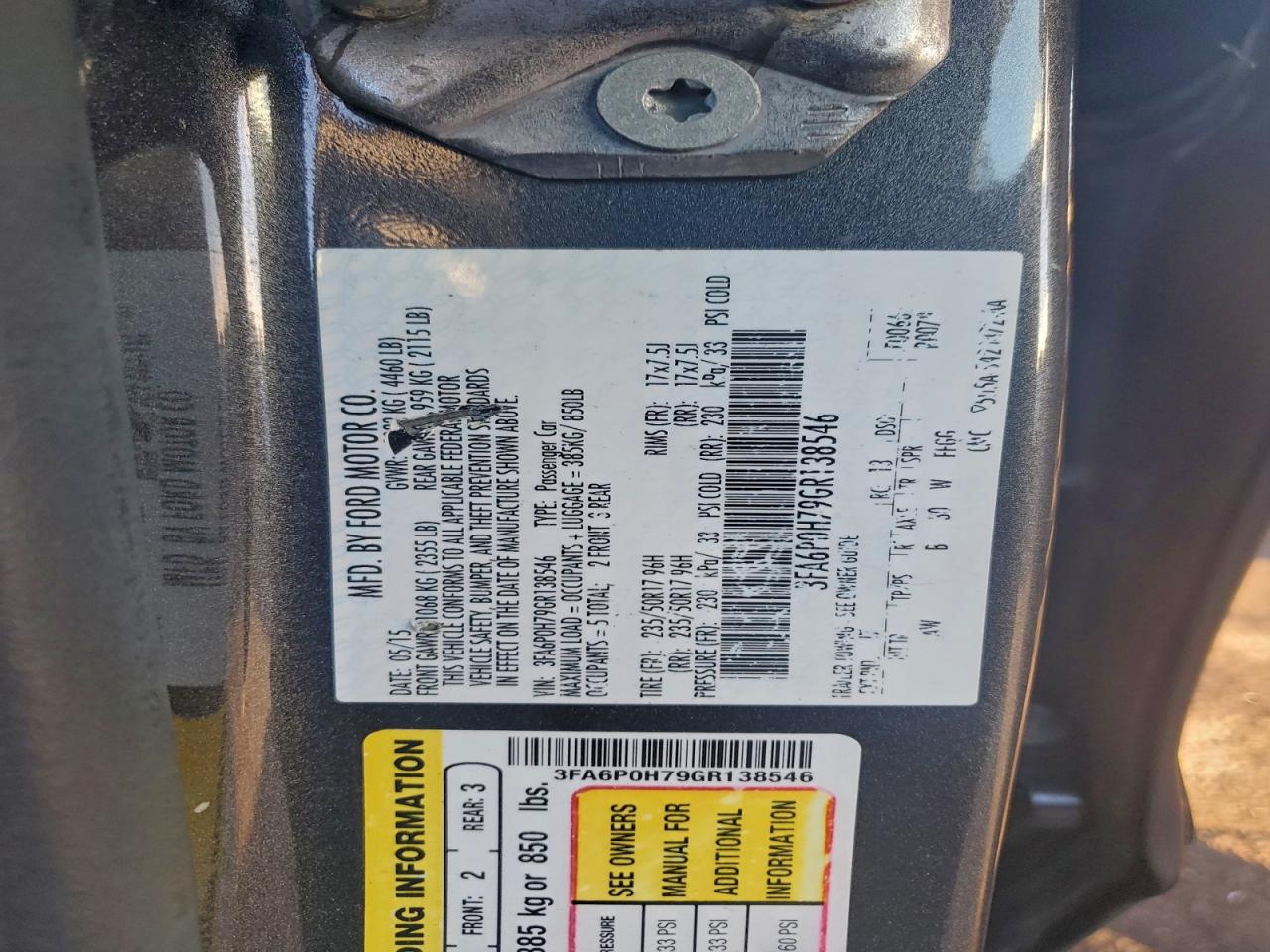 Lot #3317702121 2016 FORD FUSION SE