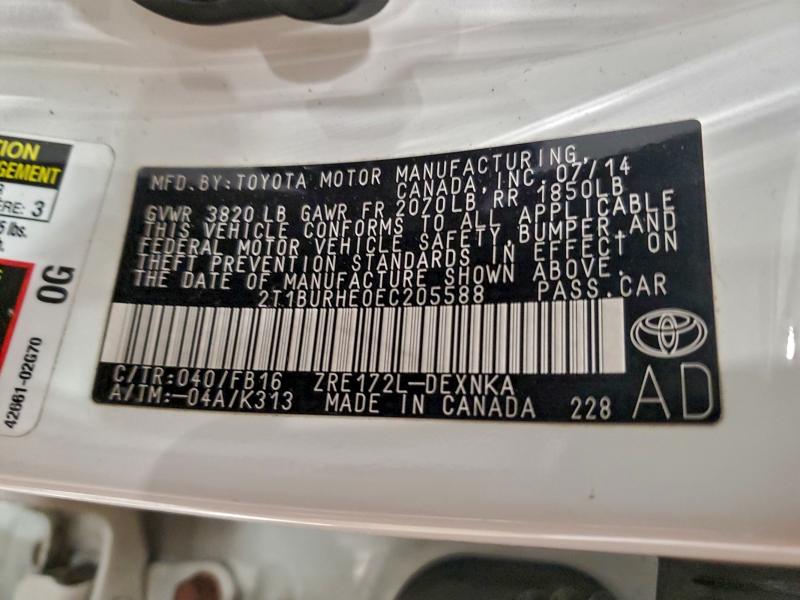 2014 TOYOTA COROLLA L #3309620622