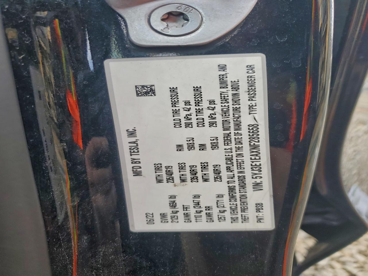 Lot #3311590766 2022 TESLA MODEL 3