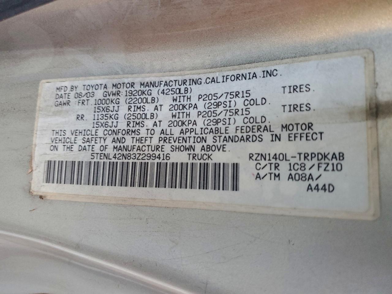 Lot #3308674260 2003 TOYOTA TACOMA