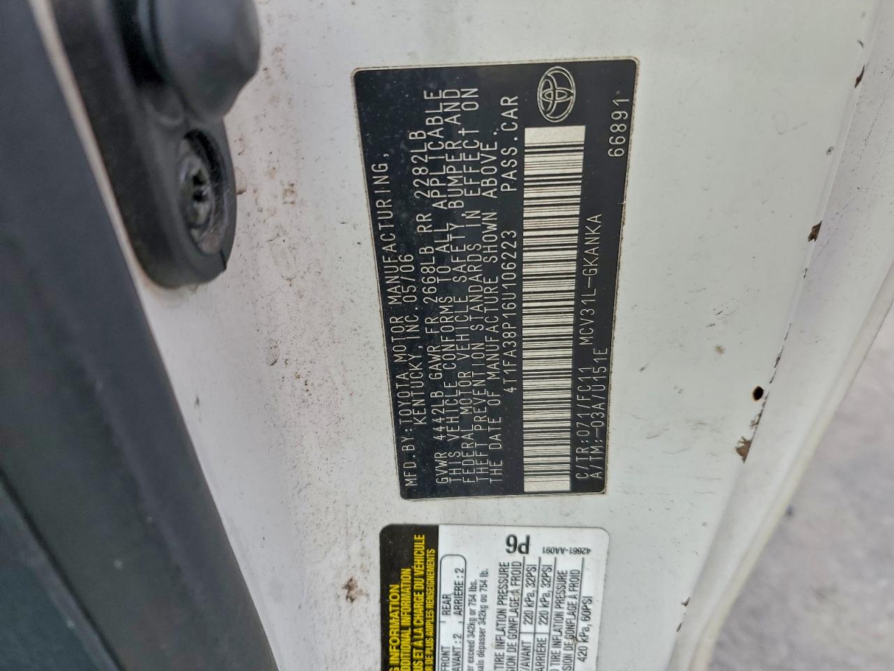 Lot #3310319040 2006 TOYOTA CAMRY SOLA