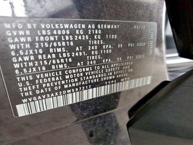 2013 VOLKSWAGEN TIGUAN S #3310417998