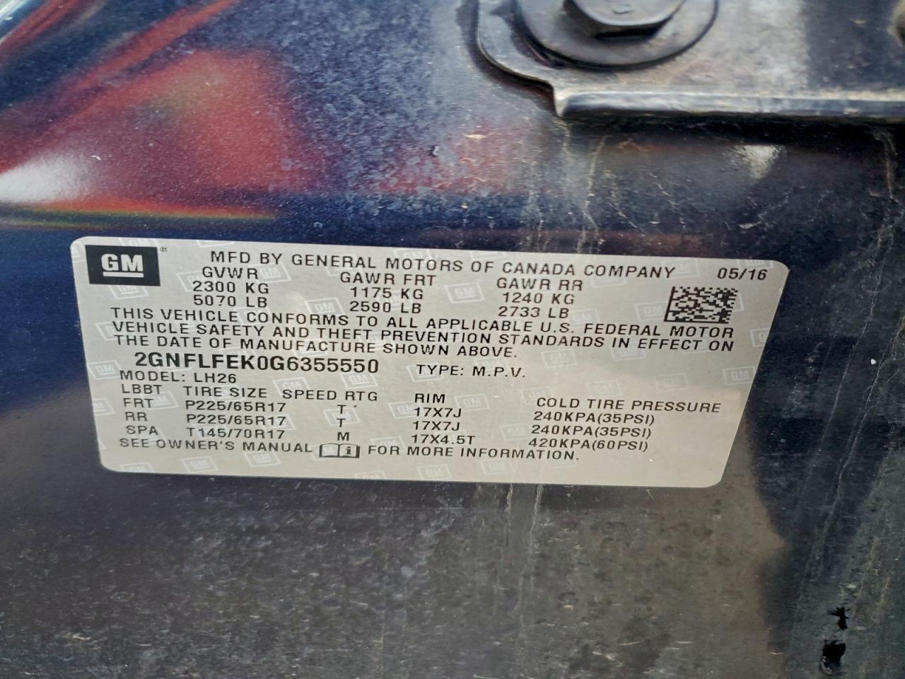 Lot #3305291310 2016 CHEVROLET EQUINOX LT