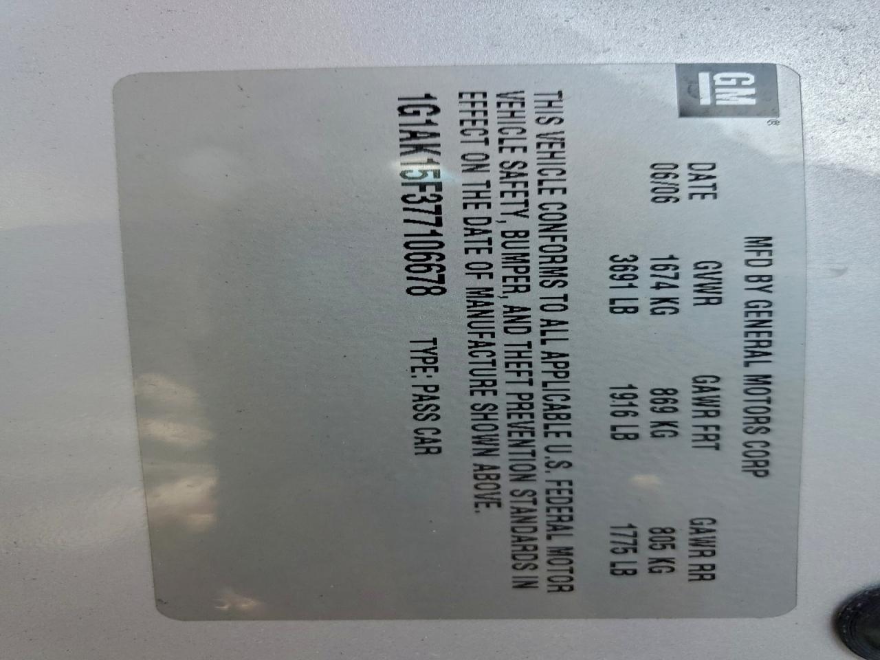 Lot #3309195616 2007 CHEVROLET COBALT LS