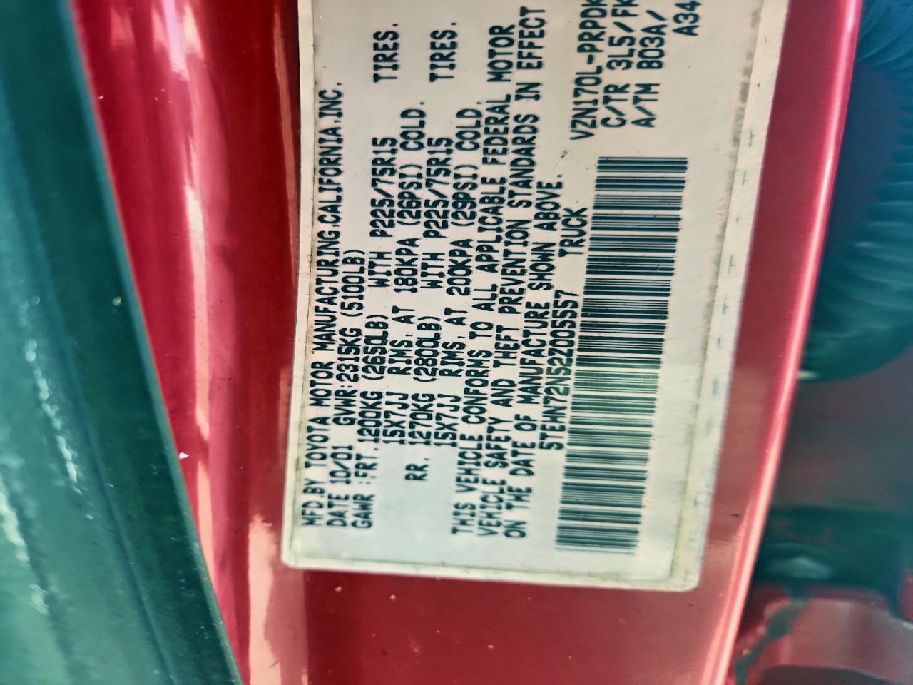 Lot #3303611935 2002 TOYOTA TACOMA DOU