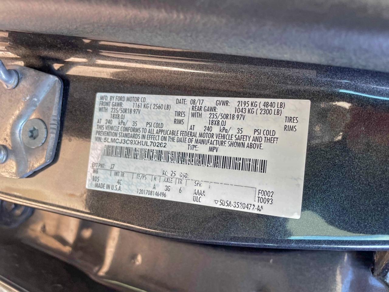 Lot #3308206183 2017 LINCOLN MKC RESERV