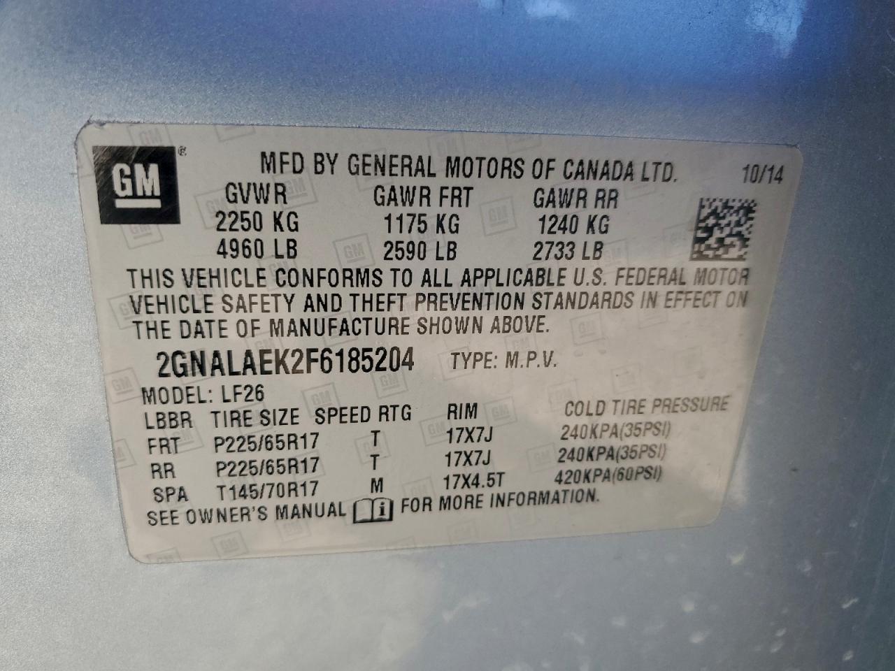 Lot #3302698013 2015 CHEVROLET EQUINOX LS