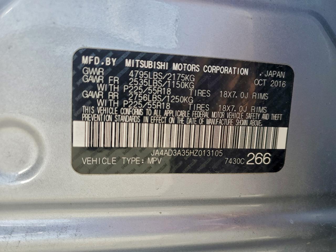 Lot #3317147989 2017 MITSUBISHI OUTLANDER