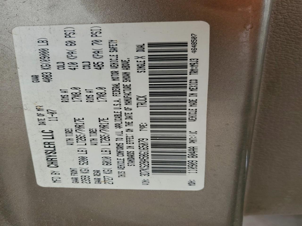 Lot #3315955103 2008 DODGE RAM 2500 S