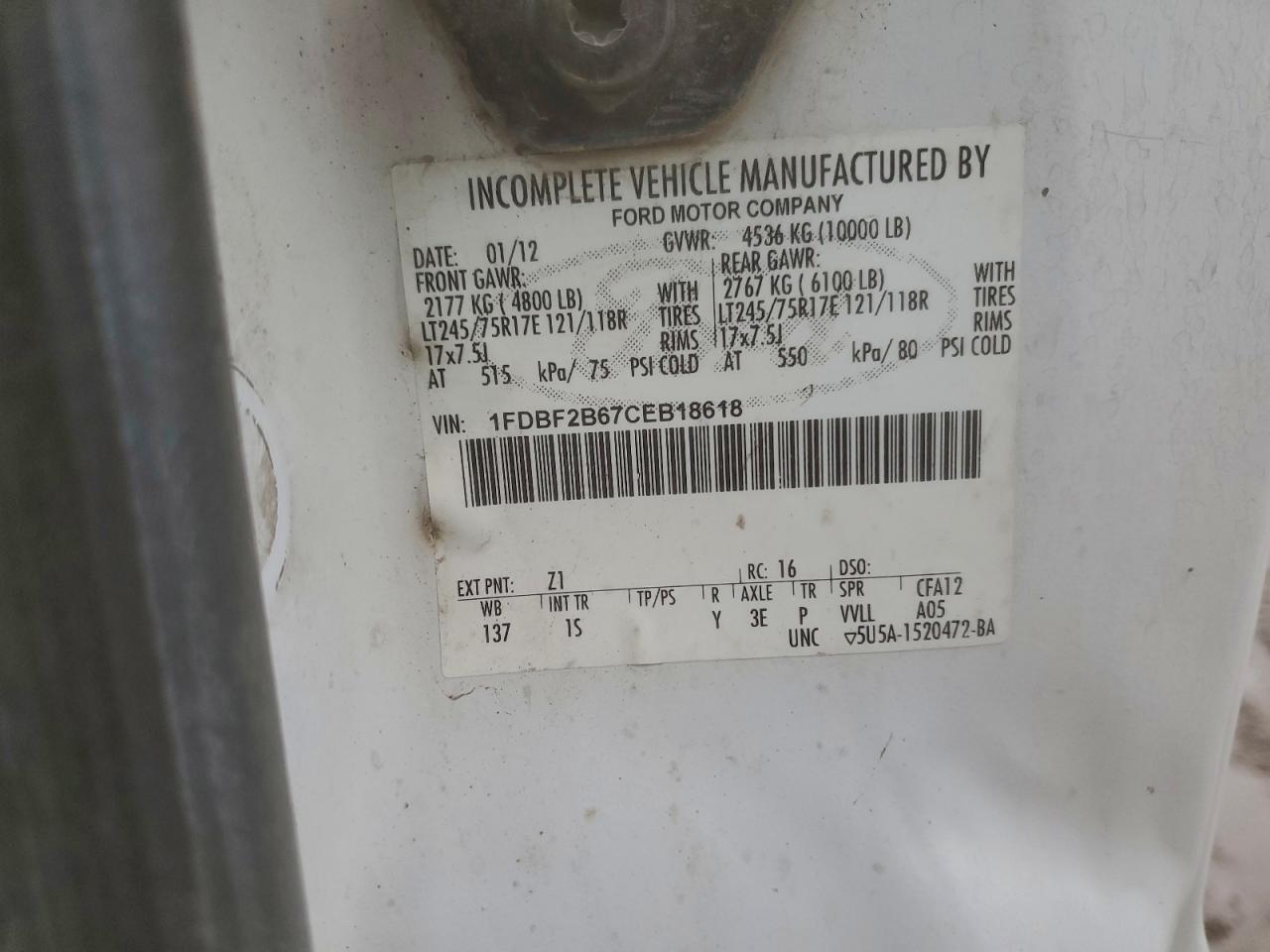 Lot #3316786410 2012 FORD F250 SUPER