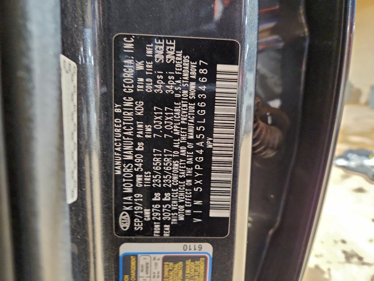 Lot #3311658243 2020 KIA SORENTO S