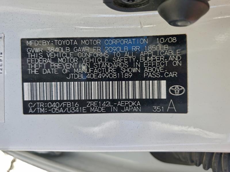 2009 TOYOTA COROLLA BA #3305474097