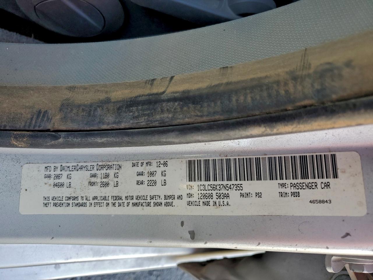 Lot #3302810889 2007 CHRYSLER SEBRING TO