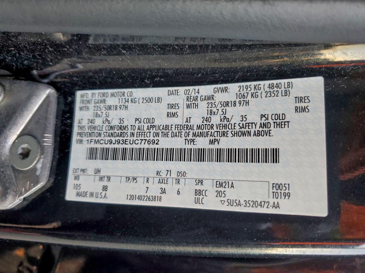 Lot #3305305315 2014 FORD ESCAPE TIT