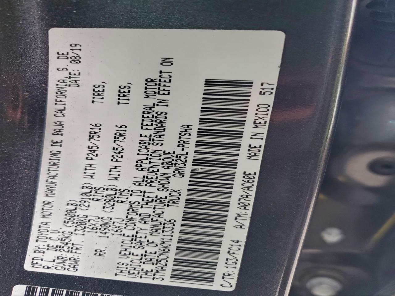 Lot #3315909141 2019 TOYOTA TACOMA DOU