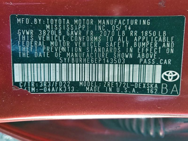 2014 TOYOTA COROLLA L #3304959945