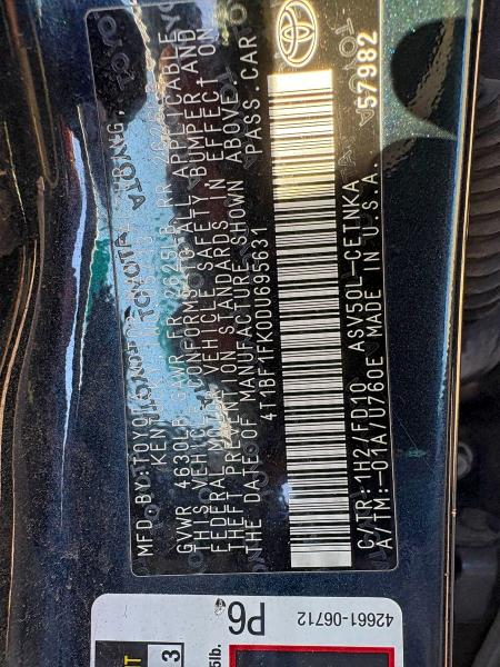 2013 TOYOTA CAMRY L #3303902693