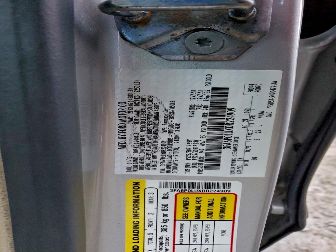 Lot #3312290769 2013 FORD FUSION SE